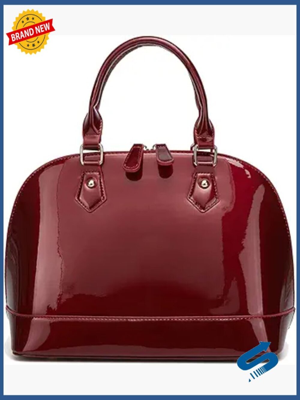 Large Patent Leather Dome Satchel Handbag Top Handle Shoulder Bag Zip Closure
